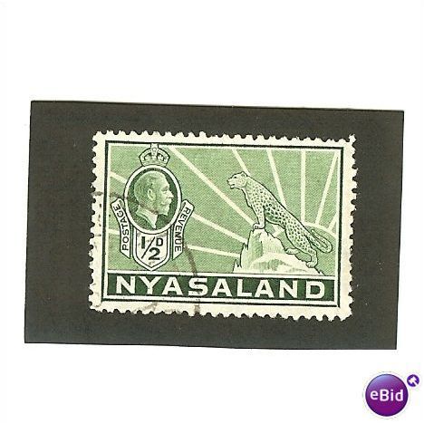 Nyasaland KGV 1934 ½d Green Used SG 114 Sc 38 leopard postage stamp