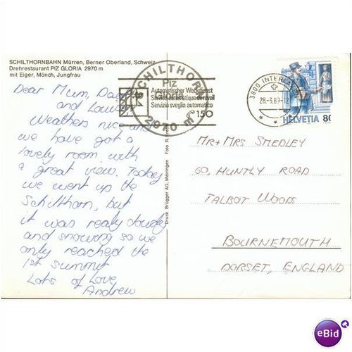 Switzerland postcard 1989 - Schilthornbahn Murren...