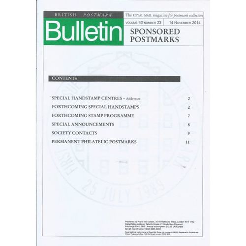 British Postmark Bulletin (Vol. 43 No. 23, 14 November 2014)