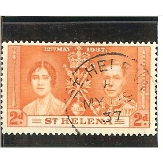 St Helena KGVI 1937 Coronation 2d Orange Used SG 129 Sc 116 CD 302 stamp royalty