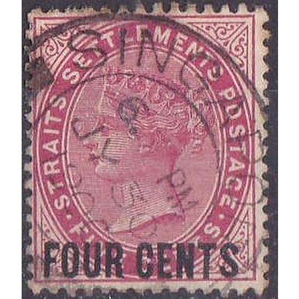 Straits Settlements 1899 Queen Victoria 4c on 5c carmine [SG109] JY 30 1900