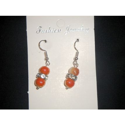 Smart fire polished orange & white merged glass with crystal earrings