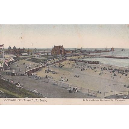 Gorleston Beach & Harbour Ship Boat Antique Postcard