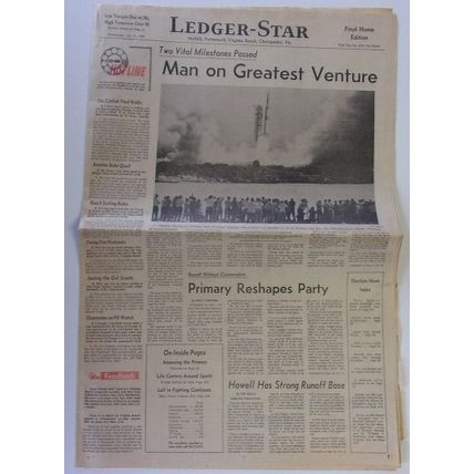 MAN on GREATEST VENTURE .. Ledgar-Star newspaper JULY 16, 1969