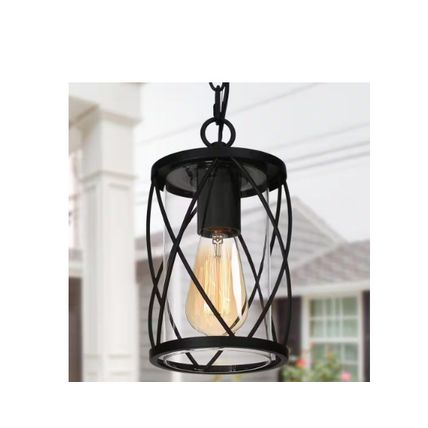 Uolfin Modern Lantern Outdoor Hanging Light 1-Light Black Drum Outdoor Pendant
