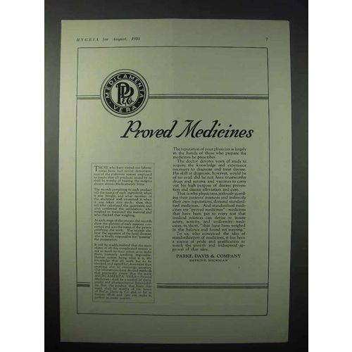 1923 Parke, Davis & Company Ad - Proved Medicines