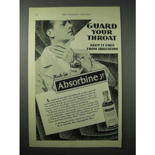 1925 Absorbine Jr. Ointment Ad - Guard Your Throat