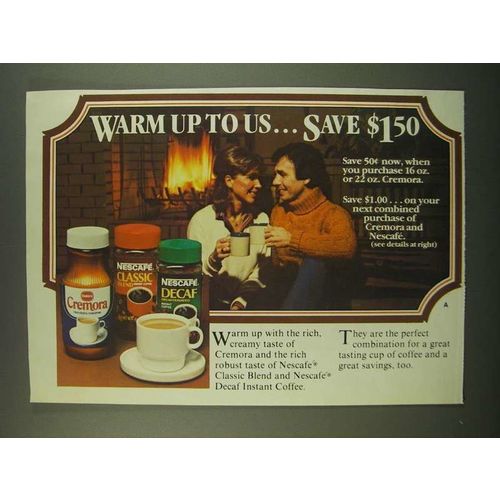 1983 Nescafe Classic and Decaf Coffee Ad - Warm up to us