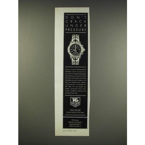 1990 Tag Heuer Chronograph Watch Ad (in German) - Don't crack under pressure