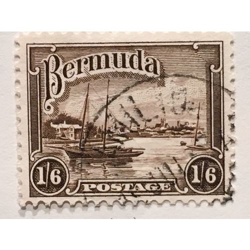 Bermuda KGV 1936 1/- 6d Brown Used SG 106 Sc 114 Red Hole Paget postage stamp