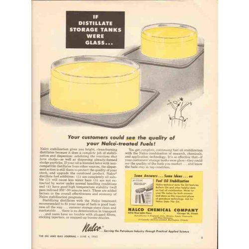 NALCO CHEMICAL COMPANY 1962 distillate storage tank fuels vintage ad