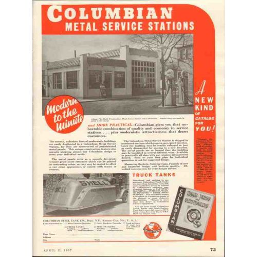 COLUMBIAN STEEL TANK COMPANY 1937 metal service stations vintage ad