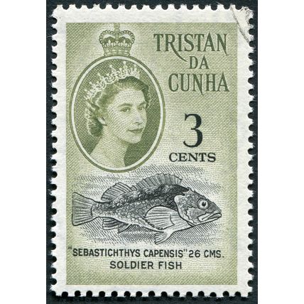 Tristan da Cunha 1961 3c black &yellow-olive SG 47 CTO