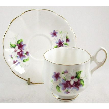 Vintage Royal Dover & Lefton Bone China Purple Floral Tea Cup & Saucer Set