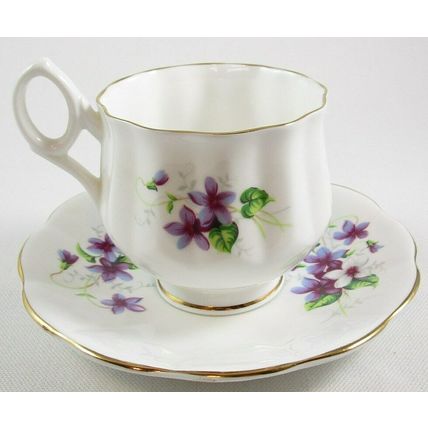Vintage Royal Dover & Lefton Bone China Purple Floral Tea Cup & Saucer Set