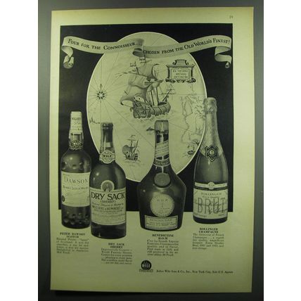 1949 Julius Wile Sons Ad - Peter Dawson Scotch, Dry Sack Sherry, Benedictine