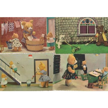 Teddy Bears Sliding Down Banisters Washing School 4x Postcard s