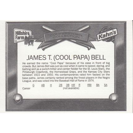 JAMES "COOL PAPA" BELL 1989 AUTOGRAPHED HOMESTEAD GRAYS HALL OF FAME OUTFIELDER