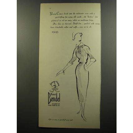1953 Henri Bendel Dress Ad - Young-times break into the midwinter scene