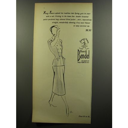 1953 Henri Bendel Suit Ad - Young-Timers uphold the tradition that Spring gets