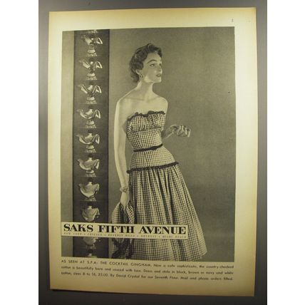1953 Saks Fifth Avenue Dress by David Crystal Ad - As seen at S.F.A.