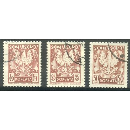 Poland 1950 - 5z + 25z + 50z brown carmine - Postage Dues - used
