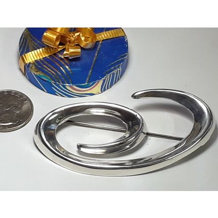 Estate High Polished Dimensional Swirl Sterling Silver Mexico Brooch #18493