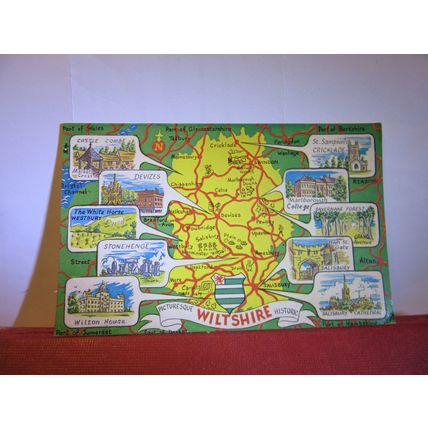 SCENIC MAP OF WILTSHIRE unused vintage postcard dated 1968. #