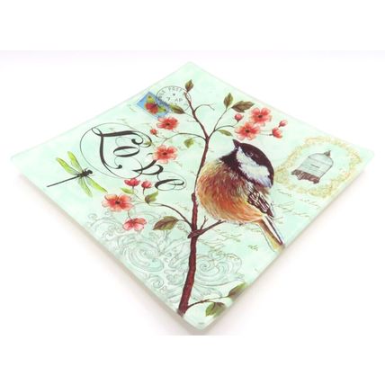 Black Capped Chickadee Bird Carte Postal Love Glass Trinket Plate Gift Home