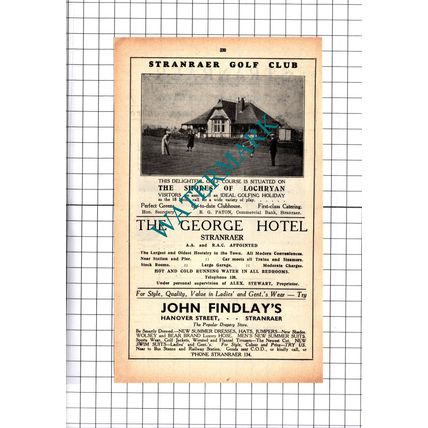 Stranraer Scotland Holiday Advert / Stranraer Golf Club Advert - 1939 Cutting