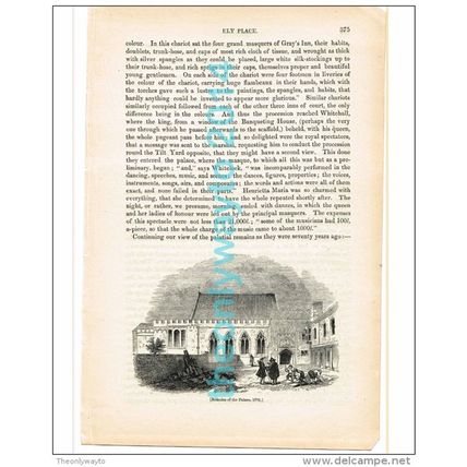 ELY PALACE, REMAINS 1772, LONDON, BOOK ILLUSTRATION/PRINT, 1842