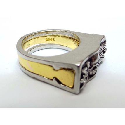 Size 8.5 Gold Plate 925 Sterling Silver Skull Ring Heavy 14.25 Grams Motorcycle