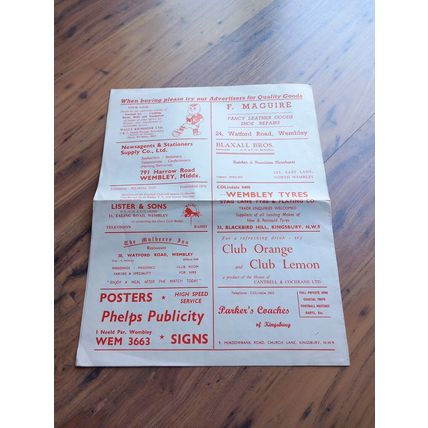 1959/60 Wembley vs Hendon - Middlesex Senior Cup 2nd Rnd, 5/3/1960 *FREE P&P*