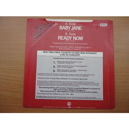 Rod Stewart 1983 7" Vinyl Single Baby Jane b/w Ready Now