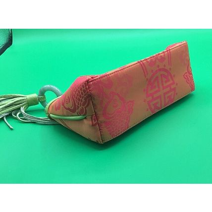 Auth Shanghai Tang Purple Pink Light Green Jacquard Makeup Cosmetic Zip Case