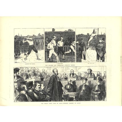 GREAT LIBEL CASE IN PARIS - ATHLETIC SPORTS 1872 VICTORIAN ENGRAVINGS