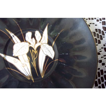Marked in Gold MADE IN JAPAN Hand Painted Black & White Footed Teacup & Saucer