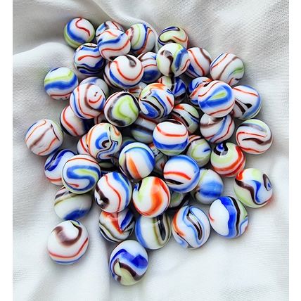 'TIE DYE' - 25 Beautiful Glass Marbles, White with Colourful Swirls, New, 16mm