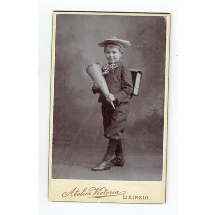 Victorian cdv photo boy holding cone Leipzig Germany photographer