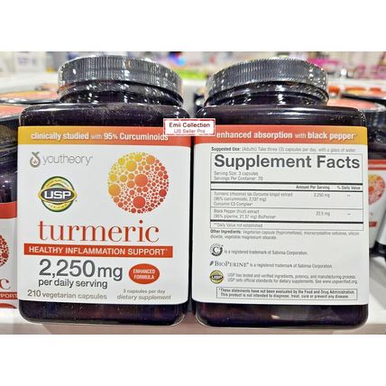 Youtheory Turmeric Healthy Inflammation Support Enhanced 210 Capsules (2 Jars)