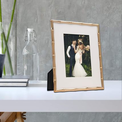 Lawrence Frames Bamboo Design Metal Frame, 8X10, Matted 5X7, Gold