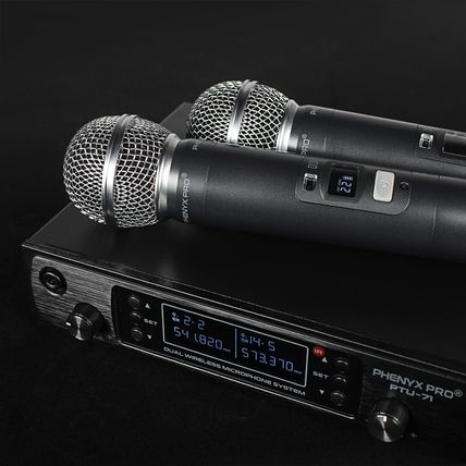 Phenyx Pro Wireless Microphone System, Dual Wireless Mics,W/ 2 Handhelds, Auto S