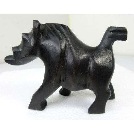 Vintage Warthog Wooden Carved Figure Small 3" Tall Black Wood Primitive Style