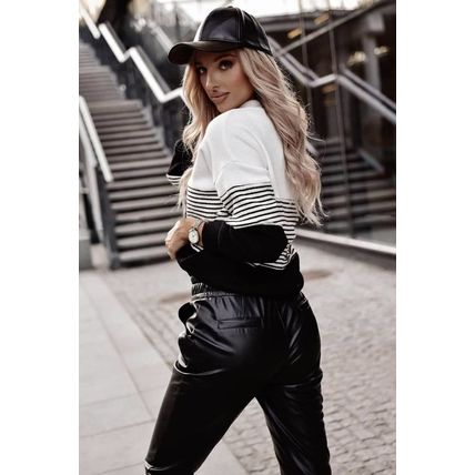Black Striped Contrast Colorblock Knit Top