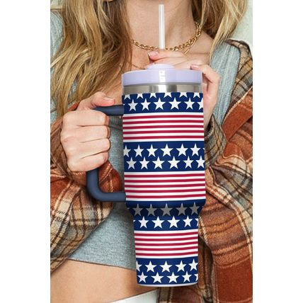Bluing Stars and Stripes Print Handled Thermos Cup 40oz