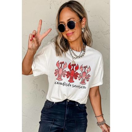 White Crawfish Season Fashion Graphic Crewneck T Shirt