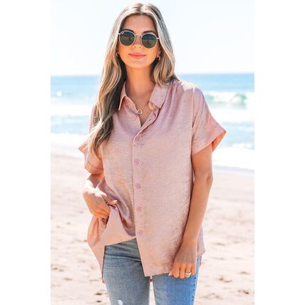 Delicacy Metallic Buttoned Loose Fit Short Sleeve Shirt
