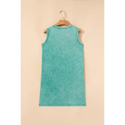 Sea Green Mineral Wash Tank Mini Dress with Pockets