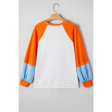 Light Grey Sequin Fall Elements Patched Color Block Patchwork Long Sleeve Loose