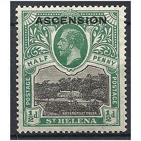 Ascension 1922 SG1 1/2dc Black & Green Mounted Mint ..